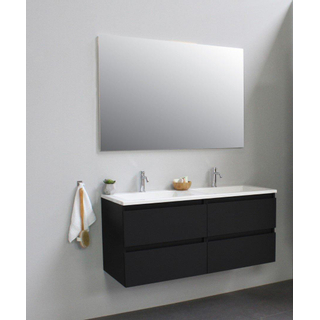 Basic Bella Meuble avec lavabo acrylique avec 2 trous de robinet et miroir avec éclairage 120x55x46cm Flat Pack Noir mat