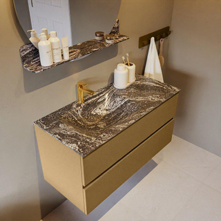 Mondiaz VICA-DLUX Ensemble de meuble de salle de bain - 100cm - meuble sous-vasque oro - 2 tiroirs - lavabo encastré cloud gauche - 1 trou de robinet - version haute de 60cm - lave