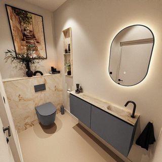 MONDIAZ TURE-DLUX Meuble toilette - 120cm - Dark Grey - EDEN - vasque Frappe - position droite - 1 trou de robinet