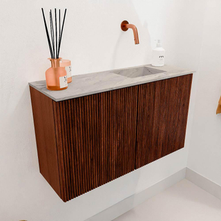 Mondiaz JOYA-DLUX 70cm toiletmeubel - kleur Ruby - Wastafel FAYE positie Rechts Zonder kraangat kleur Glace.