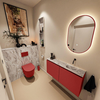 MONDIAZ TURE-DLUX Meuble toilette - 100cm - Fire - EDEN - vasque Glace - position droite - sans trou de robinet