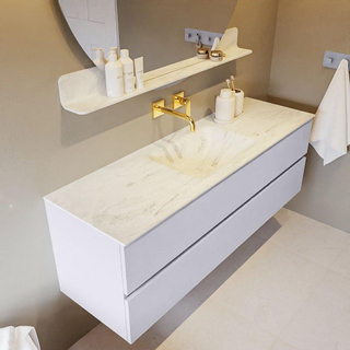 Mondiaz VICA-DLUX ensemble de meuble de salle de bain - 150cm - meuble sous-vasque cale - 2 tiroirs - lavabo encastré cloud milieu - sans trous de robinet - version haute de 60cm - opalo