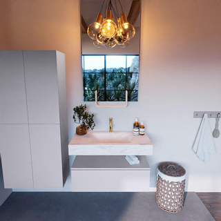 Mondiaz ALAN-DLUX Ensemble de meuble - 90cm - meuble Cale mat - 1 tiroir - Lavabo Cloud Ostra suspendu - vasque Centre - 1 trou de robinet