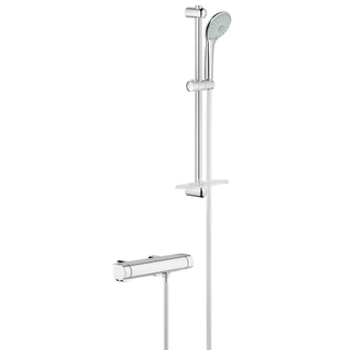 GROHE Grohtherm 2000 Ensemble de douche - robinet de douche thermostatique - avec ensemble de douche à glissière - 60cm - douchette ronde - 3 types de jets - flexible de douche lisse - avec porte-savon - chrome