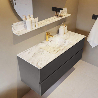 Mondiaz VICA-DLUX ensemble de meuble de salle de bain - 120cm - meuble sous-vasque gris foncé - 2 tiroirs - lavabo encastré nuage milieu - 1 trou de robinet - version haute de 60cm - glace