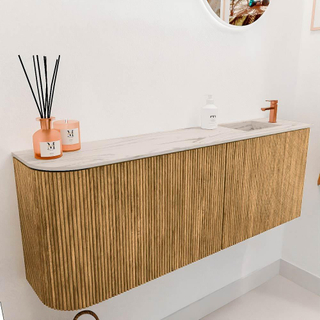 Mondiaz JOYA-DLUX 111.6cm toiletmeubel - ronding links kleur Oak - Wastafel FAYE positie Rechts 1 kraangat kleur Nata.