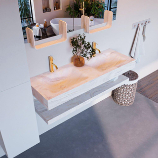 Mondiaz ALAN-DLUX Ensemble de meuble - 130cm - meuble Ostra mat - 0 tiroirs - Lavabo Cloud Ostra suspendu - vasque Gauche et droite - 2 trous de robinet