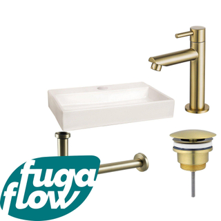 FugaFlow Eccelente Arredo Pack Lave-mains - 38x7x24cm - 1 trou de robinet - céramique - robinet Laiton brossé - Blanc