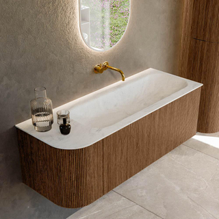 MONDIAZ KURVE-DLUX 125cm Meuble salle de bain avec module 25 G - couleur Walnut - 1 tiroir - 1 porte - vasque BIG MEDIUM droite - sans trou de robinet - couleur Opalo