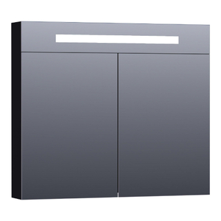 BRAUER Double Face Spiegelkast - 80x70x15cm - verlichting - geintegreerd - 2 links- rechtsdraaiende spiegeldeur - MDF - mat zwart