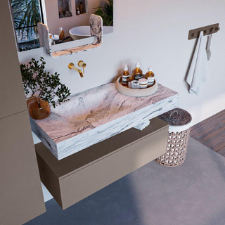 Mondiaz ALAN-DLUX Ensemble de meuble - 100cm - meuble Smoke mat - 1 tiroir - Lavabo Cloud Glace suspendu - vasque Gauche - 0 trous de robinet