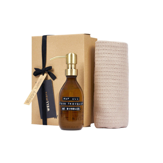 Wellmark giftset - savon liquide pour les mains 250ml - torchon 50x70cm beige