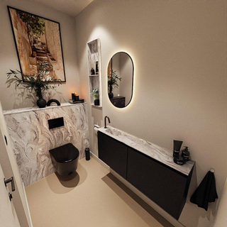 MONDIAZ TURE-DLUX Meuble toilette - 120cm - Urban - EDEN - vasque Glace - position gauche - 1 trou de robinet