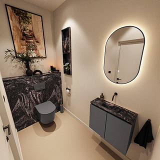 MONDIAZ TURE-DLUX Meuble toilette - 60cm - Dark Grey - EDEN - vasque Lava - position centrale - sans trou de robinet