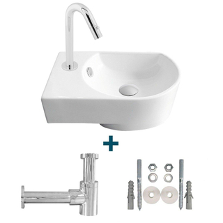 Allez par Van Marcke Flexy Kit lave-mains gauche 41x27x142cm comprenant robinet d'eau froide et siphon en porcelaine blanche.