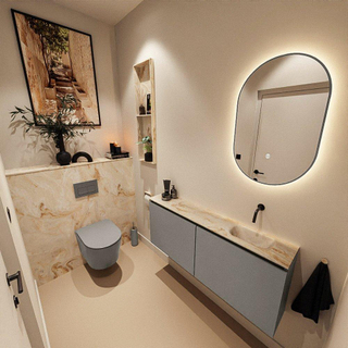 MONDIAZ TURE-DLUX Meuble toilette - 120cm - Smoke - EDEN - vasque Frappe - position droite - sans trou de robinet