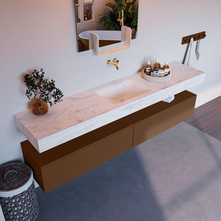 Mondiaz ALAN-DLUX Ensemble de meuble - 200cm - meuble Rust mat - 2 tiroirs - Lavabo Cloud Ostra suspendu - vasque Centre - 0 trous de robinet