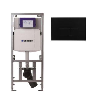 Geberit Inbouwreservoir UP320 met QeramiQ metal bedieningsplaat - dualflush - rechthoekige knoppen - metaal zwart mat
