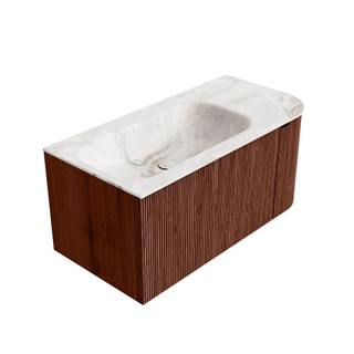 Mondiaz KURVE-DLUX Badkamermeubelset - 95x46x40cm - 1 lade - 1 deur - wastafel solid surface - links - 1 kraangat - Ruby