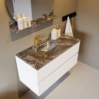 Mondiaz VICA-DLUX ensemble de meuble de salle de bain - 100cm - meuble sous lavabo talc - 2 tiroirs - lavabo encastré cloud gauche - 1 trou de robinet - miroir modèle spot - version XL 60cm haut - lave