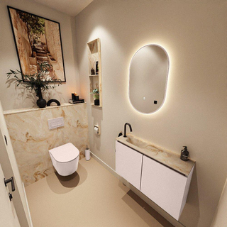 MONDIAZ TURE-DLUX Meuble toilette - 80cm - Rosee - EDEN - vasque Frappe - position gauche - 1 trou de robinet