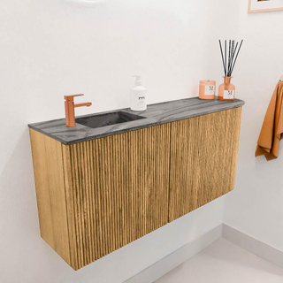 Mondiaz JOYA-DLUX 91.6cm toiletmeubel - ronding rechts kleur Oak - Wastafel FAYE positie Links 1 kraangat kleur Sombra.