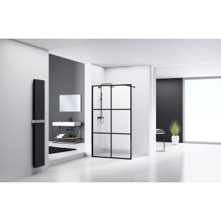 Van rijn products st04 mur fixe 117 119 cm de large, 6 sections, 8 avec de verre clair 200 cm de haut avec profilé aluminium cadre noir et lignes en céramique laquée au milieu, incl. barre de stabilisation 120 cm