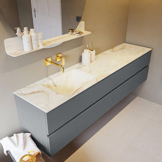 Mondiaz VICA-DLUX ensemble de meuble de salle de bain - 200cm - meuble sous-vasque plata - 4 tiroirs - lavabo encastré cloud gauche - sans trous de robinet - version haute de 60cm - frape