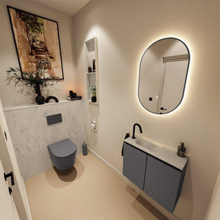 MONDIAZ TURE-DLUX Meuble toilette - 60cm - Dark Grey - EDEN - vasque Opalo - position gauche - 1 trou de robinet