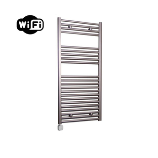 Sanicare HPW Radiateur électrique - 111,8x60cm - 596W - wifi - thermostat - argent - en bas à gauche - aspect inox (argent)