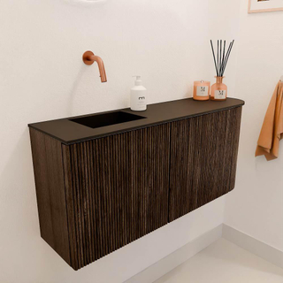 Mondiaz JOYA 91.6cm toiletmeubel - ronding rechts kleur Walnut - Wastafel FAYE positie Links Zonder kraangat kleur Urban.