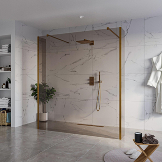 FugaFlow Eccelente Vetro Douche à l'italienne libre - 180x200cm - Verre fumé - anti-calcaire - verre de sécurité 8mm - 2 parois latérales 40cm - avec bras muraux et profils d'angle - Cuivre brossé -