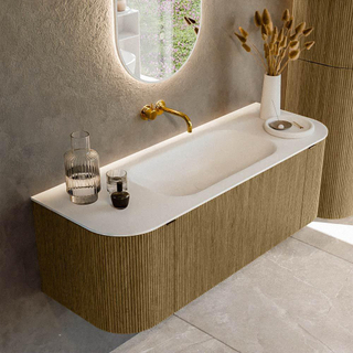 Ensemble de meuble de salle de bain Mondiaz KURVE - 130x46x40cm - 1 tiroir - 2 portes - lavabo en solid surface - milieu - sans trou de robinet - Dusk