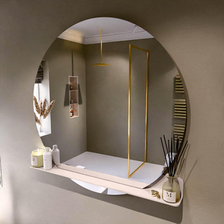 Mondiaz SPOT Badkamerspiegel - rond 120cm - spiegelplanchet - kleur Rosee