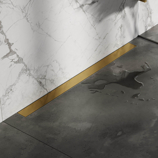 Brauer Douchegoot - 90x7.5cm - muurflens - tegelinlegrooster omkeerbaar - RVS - geborsteld goud