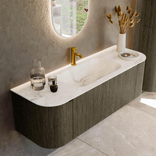 Mondiaz KURVE-DLUX Ensemble de meuble salle de bain - 140x46x40cm - 1 tiroir - 2 portes - lavabo en solid surface - milieu - 1 trou de robinet - Shadow