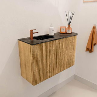 Mondiaz JOYA-DLUX Meuble de toilette 71,6cm - arrondi droit couleur Chêne - Vasque FAYE position Gauche 1 trou de robinet couleur Lava