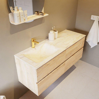 Mondiaz VICA-DLUX Ensemble de meuble de salle de bain - 130cm - meuble sous-vasque chêne blanchi - 4 tiroirs - lavabo encastré cloud gauche - 1 trou de robinet - version haute de 60cm - ostra