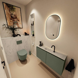 MONDIAZ TURE-DLUX Meuble toilette - 100cm - Army - EDEN - vasque Opalo - position centrale - 1 trou de robinet