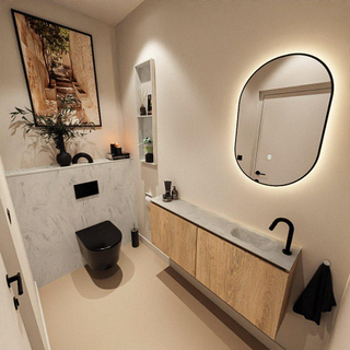 MONDIAZ TURE-DLUX Meuble toilette - 120cm - Washed Oak - EDEN - vasque Opalo - position droite - 1 trou de robinet