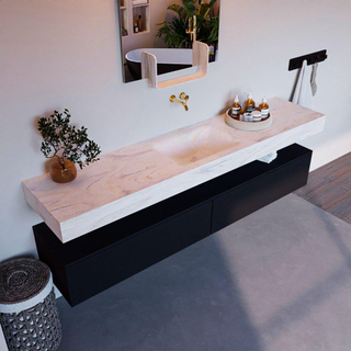 Mondiaz ALAN-DLUX Ensemble de meuble - 200cm - meuble Urban mat - 2 tiroirs - Lavabo Cloud Ostra suspendu - vasque Centre - 0 trous de robinet