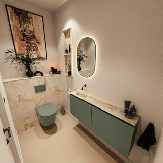 MONDIAZ TURE-DLUX Meuble toilette - 120cm - Army - EDEN - vasque Frappe - position gauche - sans trou de robinet