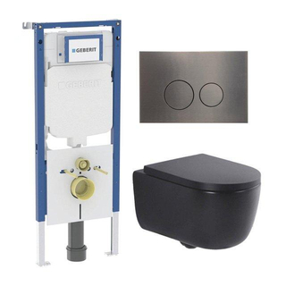 QeramiQ Dely Swirl Toiletset - 36.3x51.7cm - Geberit UP720 Duofix Sigma inbouwreservoir - 35mm zitting - gunmetal bedieningsplaat - ronde knoppen - mat zwart
