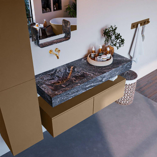 Mondiaz ALAN-DLUX Ensemble de meuble - 120cm - meuble Oro mat - 2 tiroirs - Lavabo Cloud Lava suspendu - vasque Gauche - 0 trous de robinet
