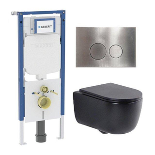 QeramiQ Dely Swirl Toiletset - 36.3x51.7cm - Geberit UP720 Duofix Sigma inbouwreservoir - slim zitting - steel bedieningsplaat - ronde knoppen - mat zwart