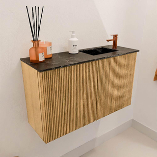 Mondiaz JOYA-DLUX 70cm toiletmeubel - kleur Oak - Wastafel FAYE positie Rechts 1 kraangat kleur Lava.