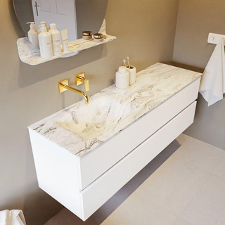 Mondiaz VICA-DLUX ensemble de meuble de salle de bain - 150cm - meuble sous-vasque talc - 2 tiroirs - lavabo encastré cloud gauche - sans trous de robinet - version haute de 60cm - glace