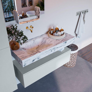 Mondiaz ALAN-DLUX Ensemble de meuble - 110cm - meuble Clay mat - 1 tiroir - Lavabo Cloud Glace suspendu - vasque Gauche - 0 trous de robinet