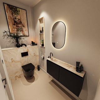 MONDIAZ TURE-DLUX Meuble toilette - 100cm - Urban - EDEN - vasque Frappe - position gauche - 1 trou de robinet