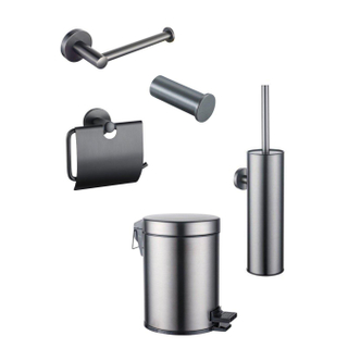 Fortifura Calvi Toiletset 5-delig - toiletrolhouder - reserverolhouder - toiletborstelhouder - handdoekhaak - pedaalemmer - Geborsteld Gunmetal PVD